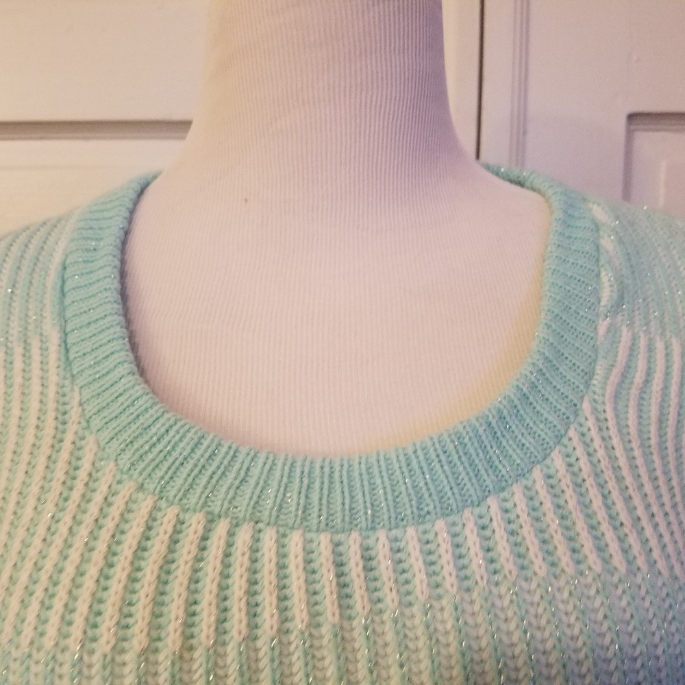Vintage Heartfelt Aqua White Striped Boxy Sweater